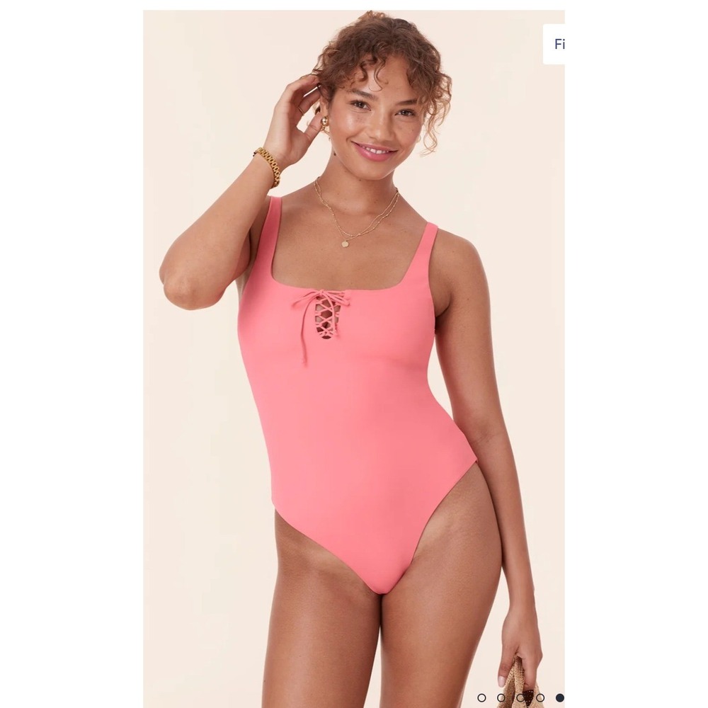Andie Macao One Piece Swimsuit Coral Pink Lace Up Adjustable Straps Approx Small